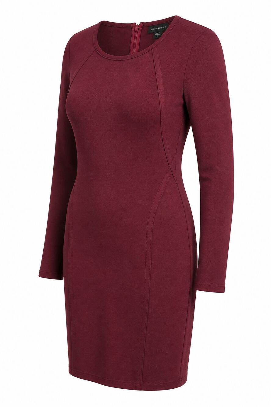 Armani Exchange Burgundy Bodycon Dress SZ S Long Sleeve Zip Back Stretch Mini